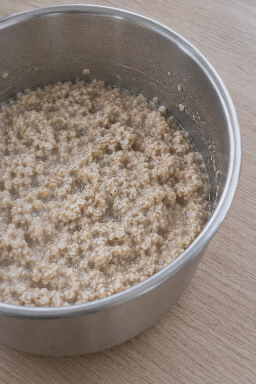Creamy steel-cut oatmeal in the Instant Pot insert after pressure cooking